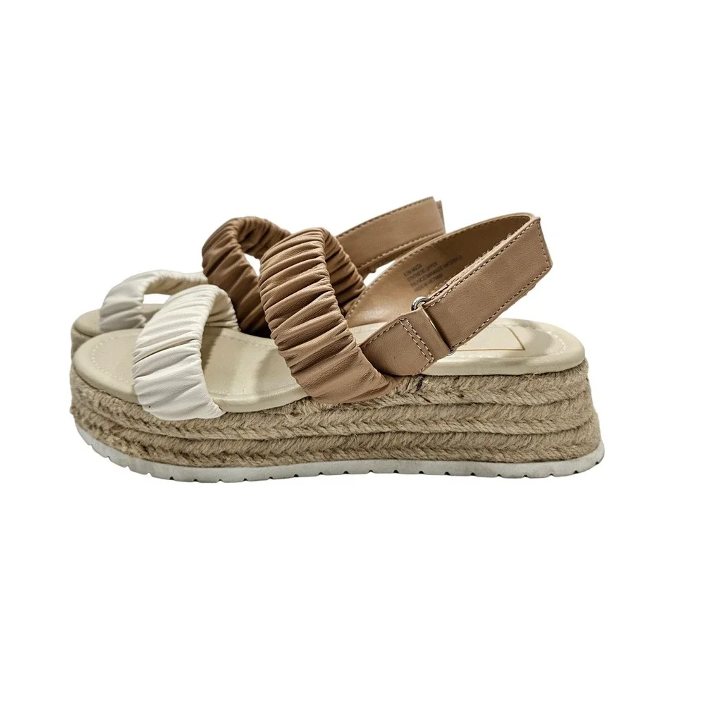 Dolce Vita Mizza Platform Espadrille Sandals Cream Tan Ruched Straps Womens 6.5M